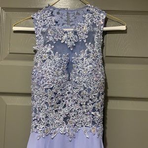 Lilac Lace Embellished Illusion Bodice Chiffon Gown